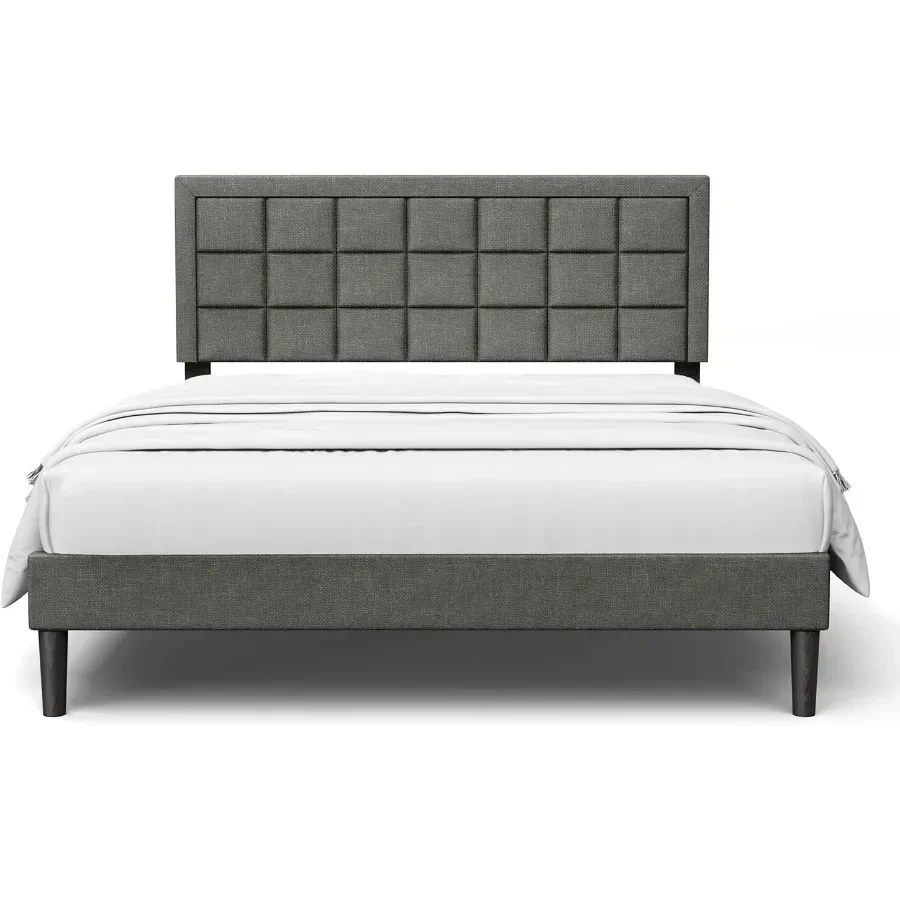 Nazhura Queen Size Bed Frame Upholstered Modern Low Profile Platform with Tufted Headboard/No Box Spring Needed/Linen Fabric Up