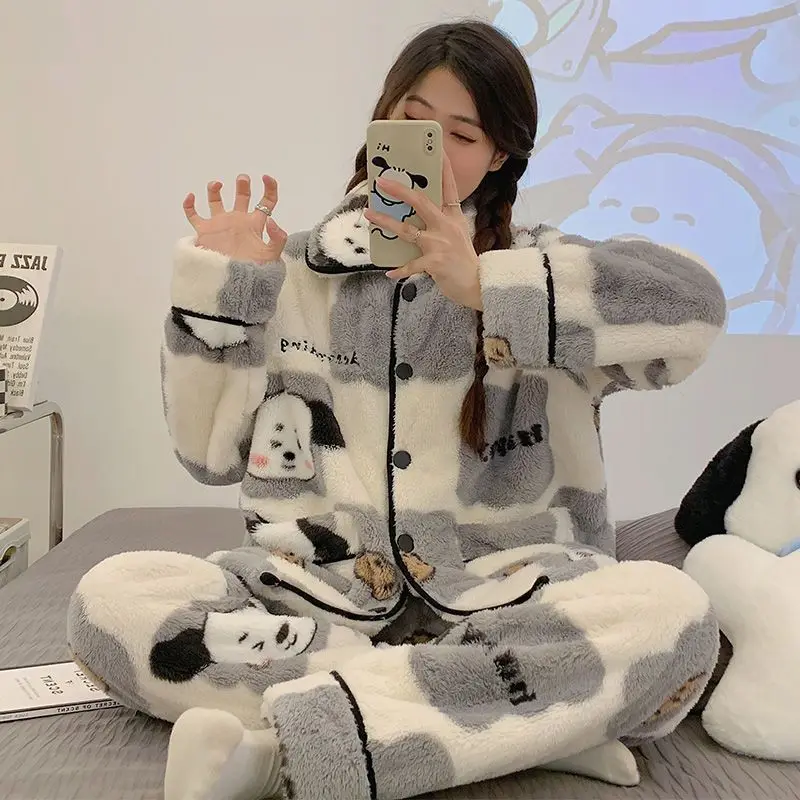 

Sanrio Student Pajamas 2Pcs Hello Kitty Plush Home Clothes Thickened Winter Flannel Coral Fleece Set Fashion High Appearance Hot