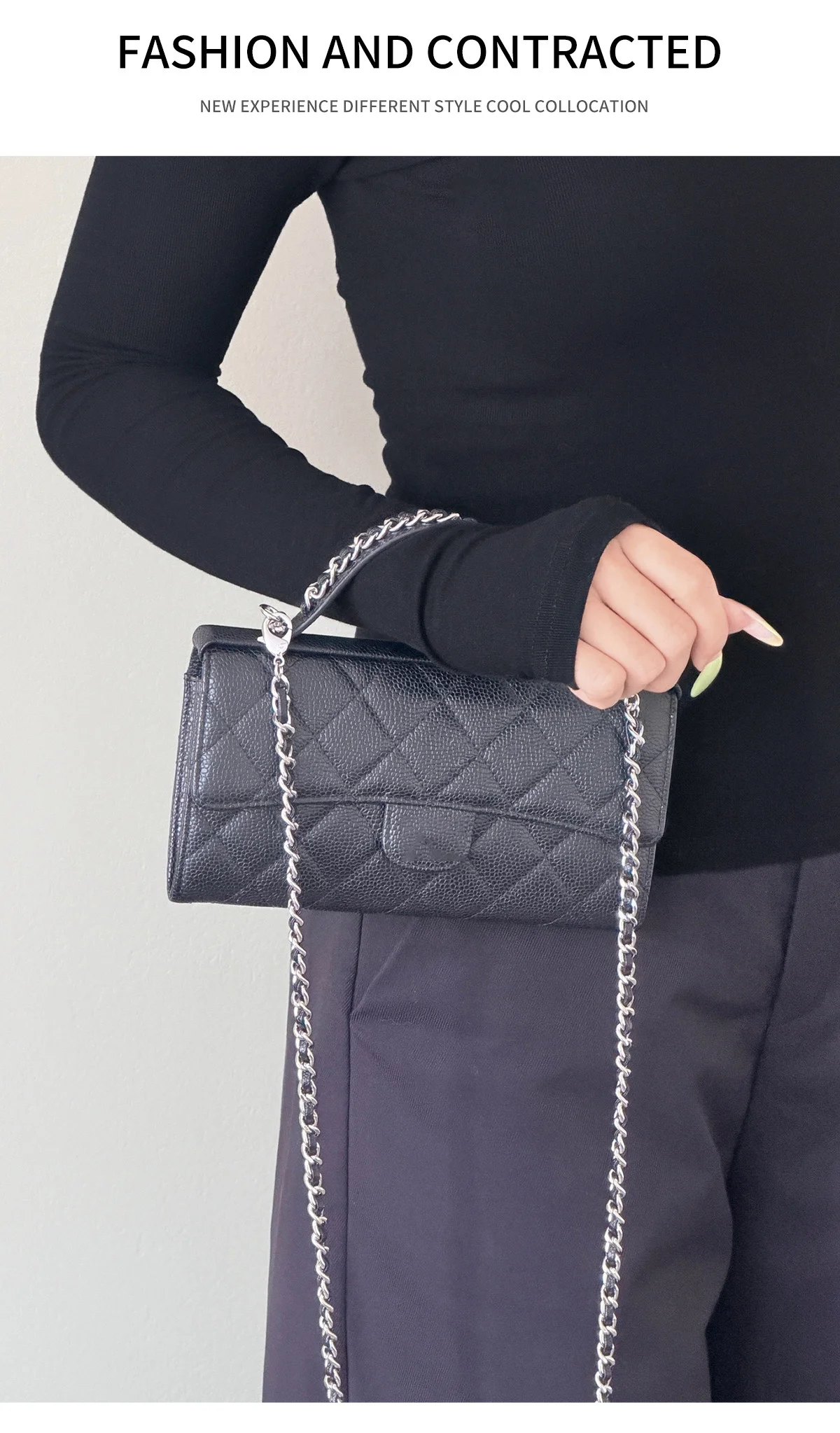 Cowhide Leather Chain Top Handle,Wear-through Handle Replacement Accessories Compatible with WOC Wallet On Chain Bag