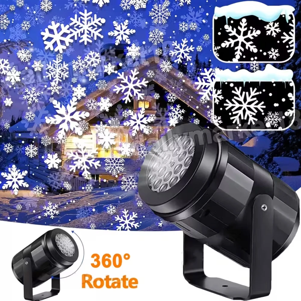 USB Christmas Snowflake Projector Light LED Snow Projection Lamp Xmas Holiday Party Decor Indoor Outdoor Wall Window Christmas