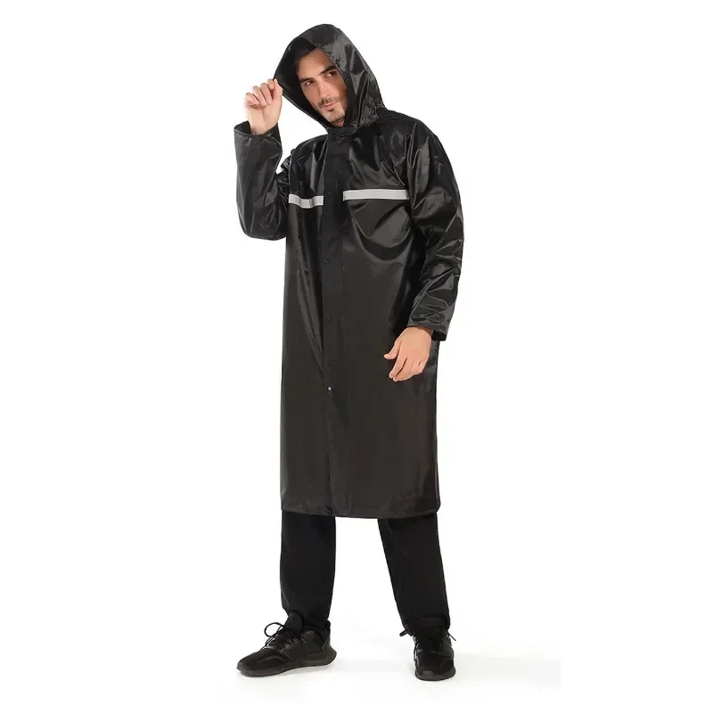 

Длинный плащ для пешего туризма с нейтральным капюшоном, черный водонепроницаемый ремень со светоотражающей полосой, тяжелый дождь, уличная походная одежда для пригородных поездок