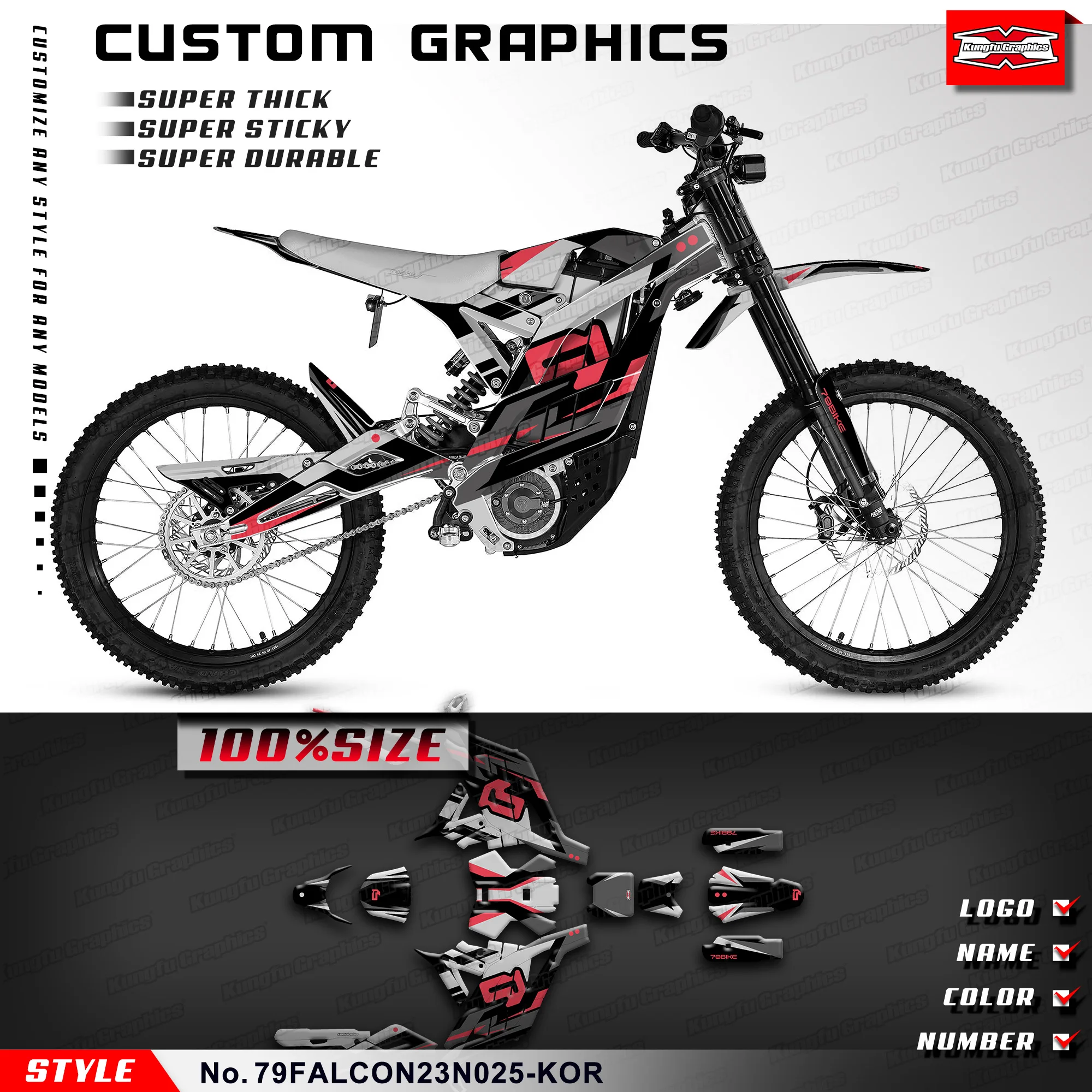 

KUNGFU GRAPHICS пользовательские гоночные наклейки на мотоциклетные наклейки для велосипеда 79BIKE Falcon Pro Dirt eBike 79, 79FALCON23N025-KOR
