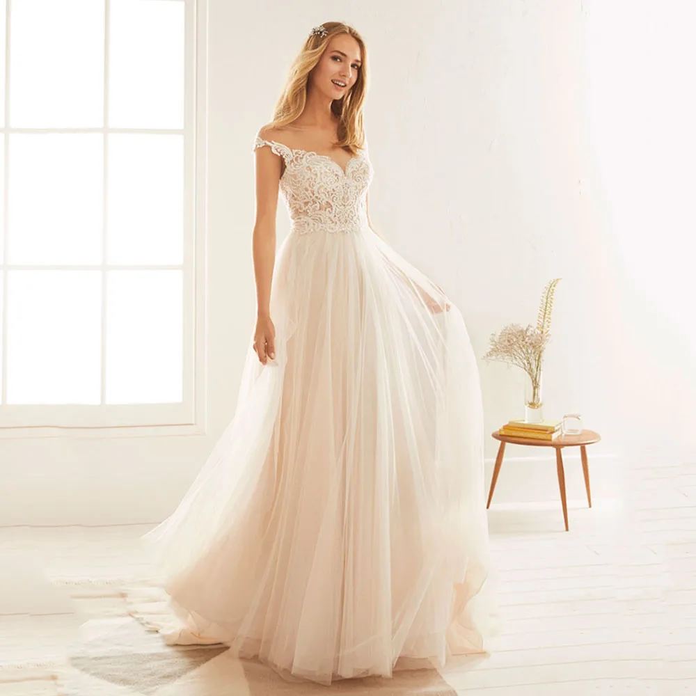 

Boho Lace Applique V Neck Tulle A-Line 2026 Wedding Dress Bridal Gown Long Princess Wedding Brides Dress Customized