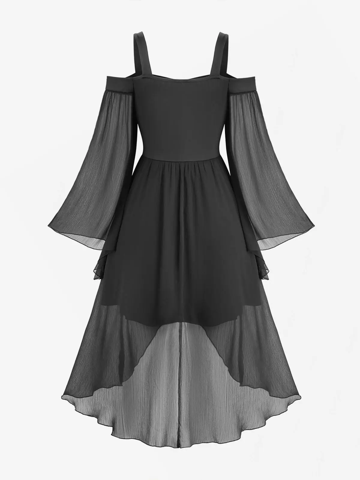 فستان ROSEGAL مقاس كبير على الطراز القوطي غير المتماثل مع أكمام مضيئة من الشيفون المزخرف بحزام من البولي يوريثان وإبزيم وسحاب عالي ومنخفض التصميم