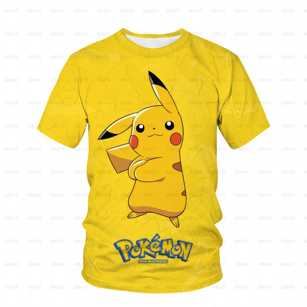 

Pokemon 2025 Boys And Girls Summer 3D Printing Pikachu Round Neck T-shirt For Children Street Sports Leisure Top Cosplay Costume