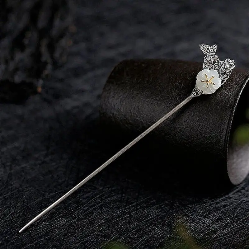 

Заколка для волос «Меридиан» в этническом стиле, пластина с цветком, простая универсальная нишевая заколка для волос с цветком сливы, винтажные посеребренные аксессуары для волос