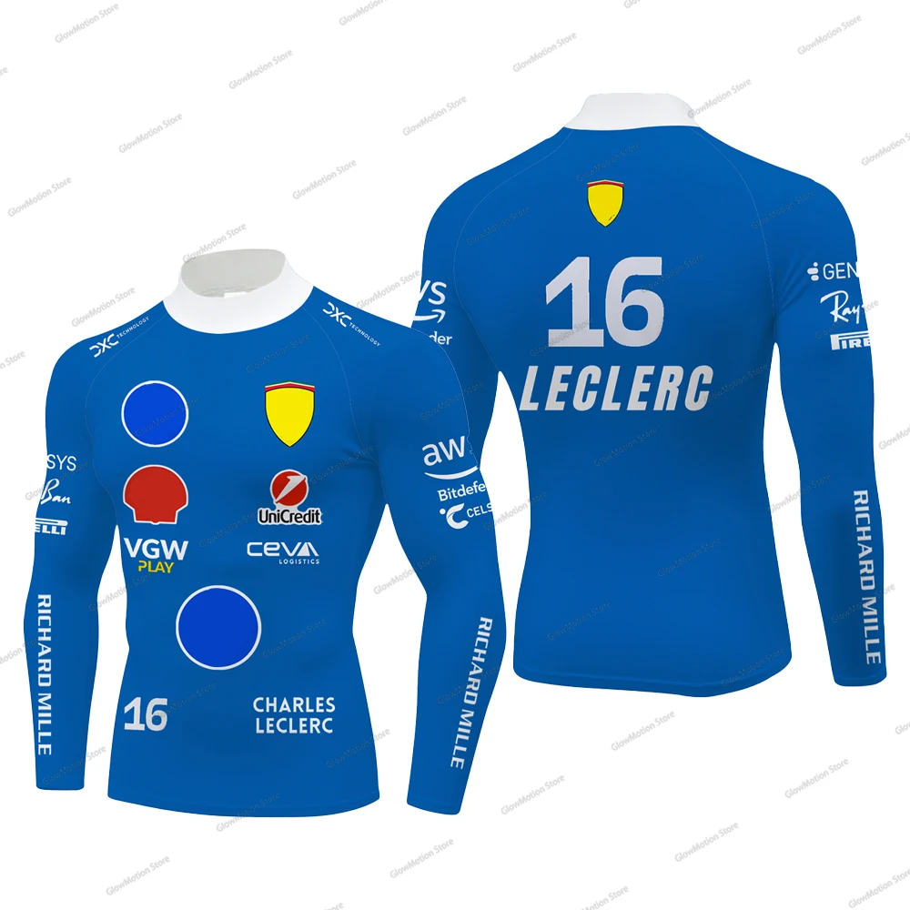 هاميلتون 44 وهمية الرقبة ضغط تي شيرت للرجال الرياضة في الهواء الطلق سباق سريعة الجافة الأعلى تشارلز Leclerc 16 مرونة طويلة الأكمام المحملة