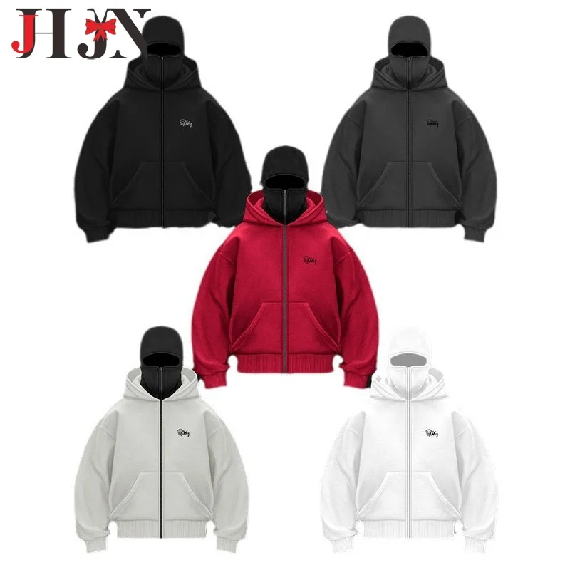 JHJN Treny Harajuku Woman Hoodies Zipper Printing Sweatshirt Windproof Warm Jacket Double Hat Design Hoody Sporty Casual Coat