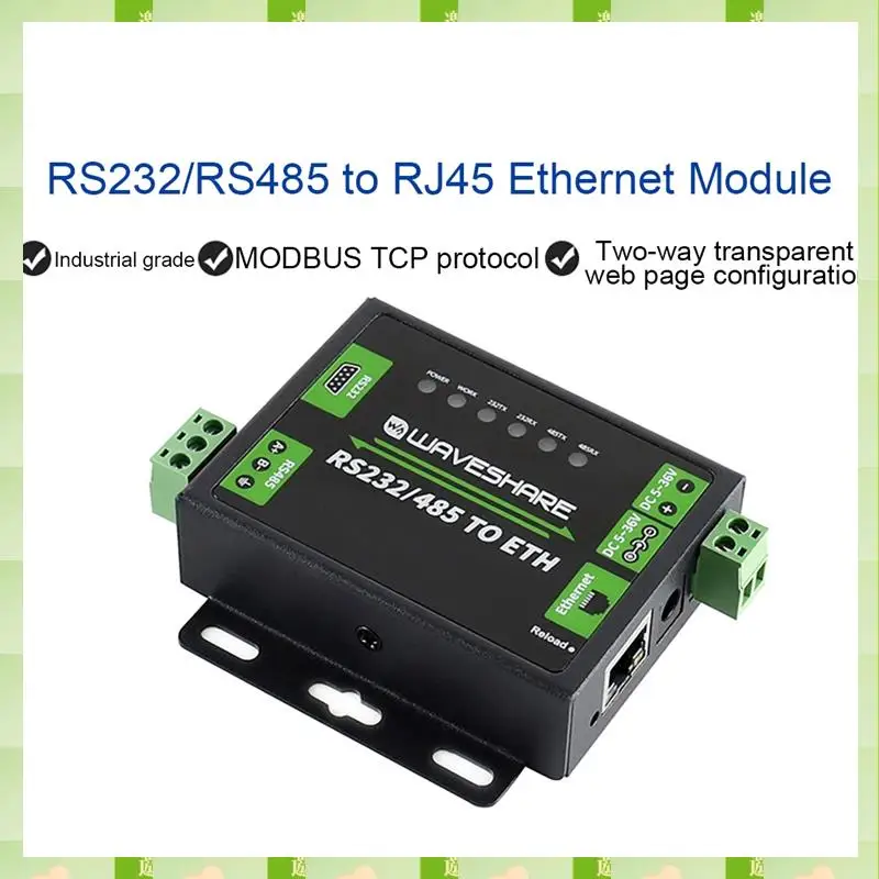 2025 Waveshare RS232/RS485 zum Netzwerk-Port-Modul, Dual-Serial-Port, ETH, RJ45, Industriequalität, Zwei-Wege-transparente Übertragung, Wa