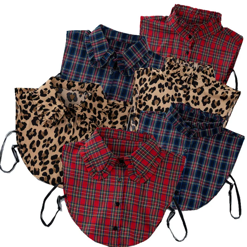 

Новая модная клетчатая рубашка с рюшами и искусственным воротником, женская леопардовая рубашка с искусственным накладным воротником, женская съемная рубашка со съемным воротником Nep Kraagie