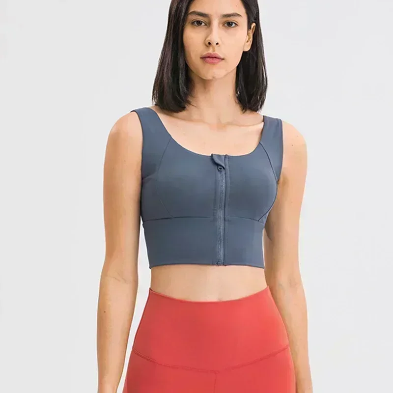 

Lemon Align Tank Women Sports underwear With Chest Pad Shock-proof Running Fitness Training Front Zipper Bra Yoga Wear Sport Bra