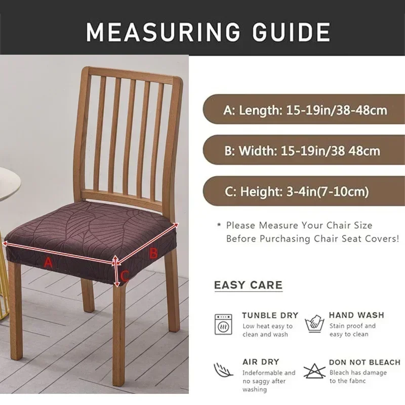 1PC Stretch Dining Chair Cover Leaves Jacquard Seat Covers Solid Colors Elastic Chairs Slipcovers for Kitchen Hotel Banquet