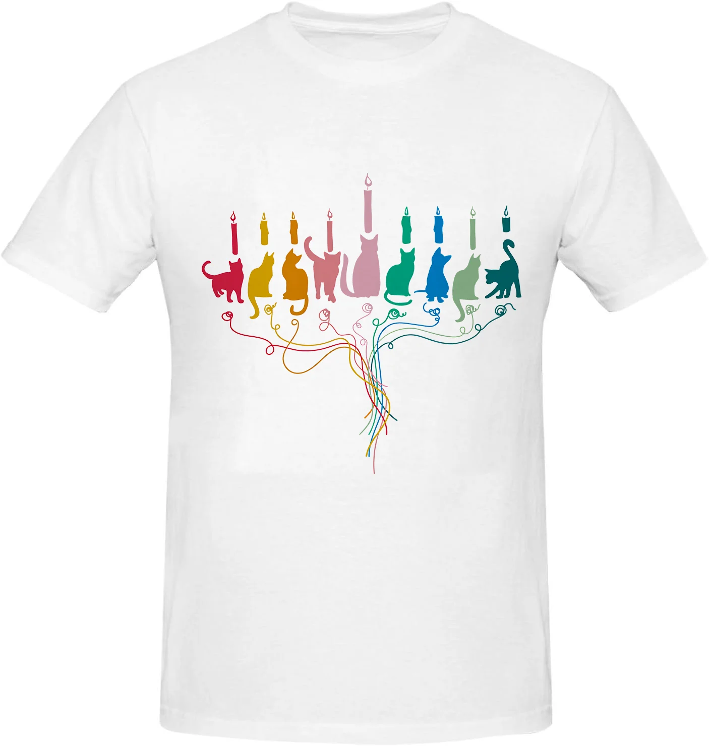 Hanukkah Shirt Women Cat Menorah Candles T-Shirt Jewish Menorah Chanukah Short Sleeves Tee Tops