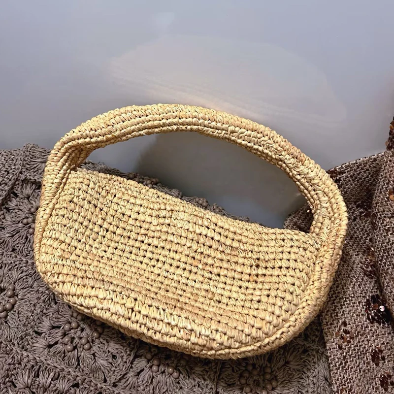 Beach Hobos Straw Bags For Women Luxury Designer Handbags Purse 2026 New In Grass Knitted Chain Straps Top Handle Small Shoulder