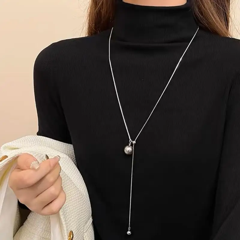 

A52E Beautiful Silver Necklace with Long Pearls Designs for Any Occasion