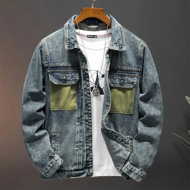 

Korean denim jacket men's street fashion youth casual loose trendy retro workwear washed high-end men's top