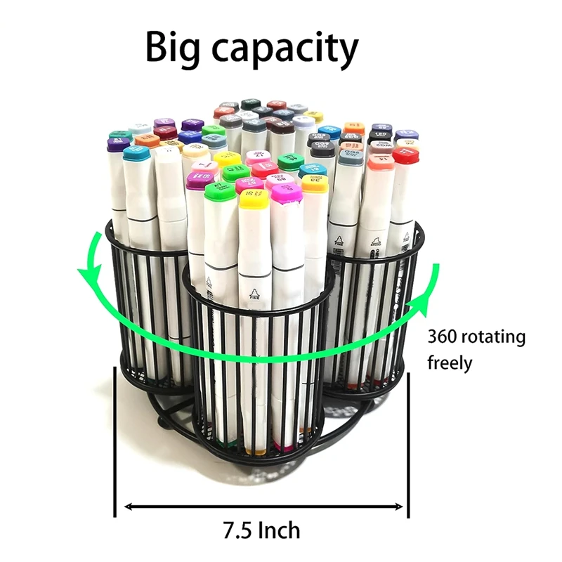 Black Pencil Holder Organizer, Metal 360° Rotating Pencil Storage For Desk Office School Makeup Cosmetic Organizer Round Durable