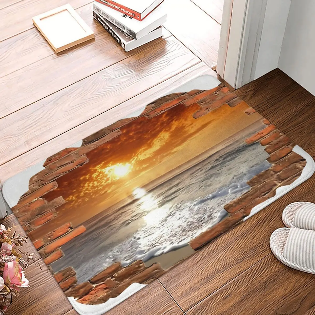 3D Hole Three Dimensional Simulation Bath Mat In Wall Exotic Ocean Beach View Doormat Kitchen Carpet Entrance Door Rug