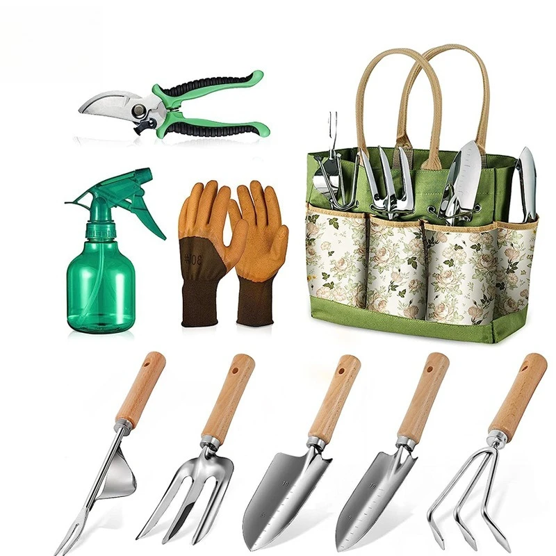 9pcs-stainless-steel-garden-tool-set-with-wooden-handles
