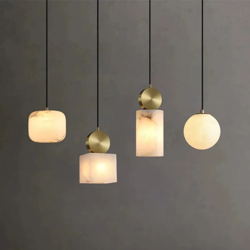 كرة رخامية قلادة ضوء غرفة نوم السرير غرفة المعيشة مقهى مطعم داخلي الديكور الحديث LED مصابيح معلقة تركيبات #6