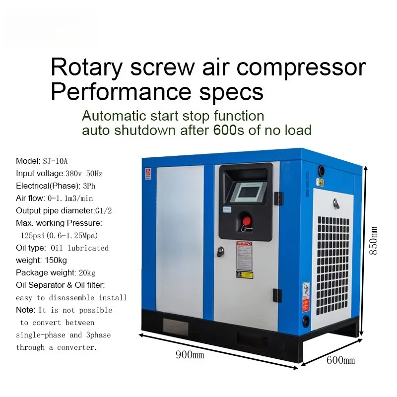 Industrial Air Compressor 7.5Kw 10Hp Fixed Frequency Small Silent Rotary Screw Air Compressor
