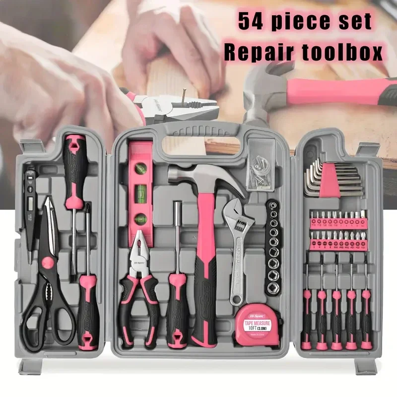 13/24/54PCS Pink Home Toolbox Set - Alloy & Plastic, Allen Wrench, Screwdriver, Pliers, Routine Home Repair Kit, Combination Set