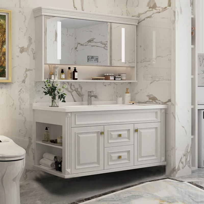 

American Oak Bathroom Cabinet Combination Solid Wood Washstand Integrated Cabinet Ceramic Basin Mobile Da Bagno Furniture