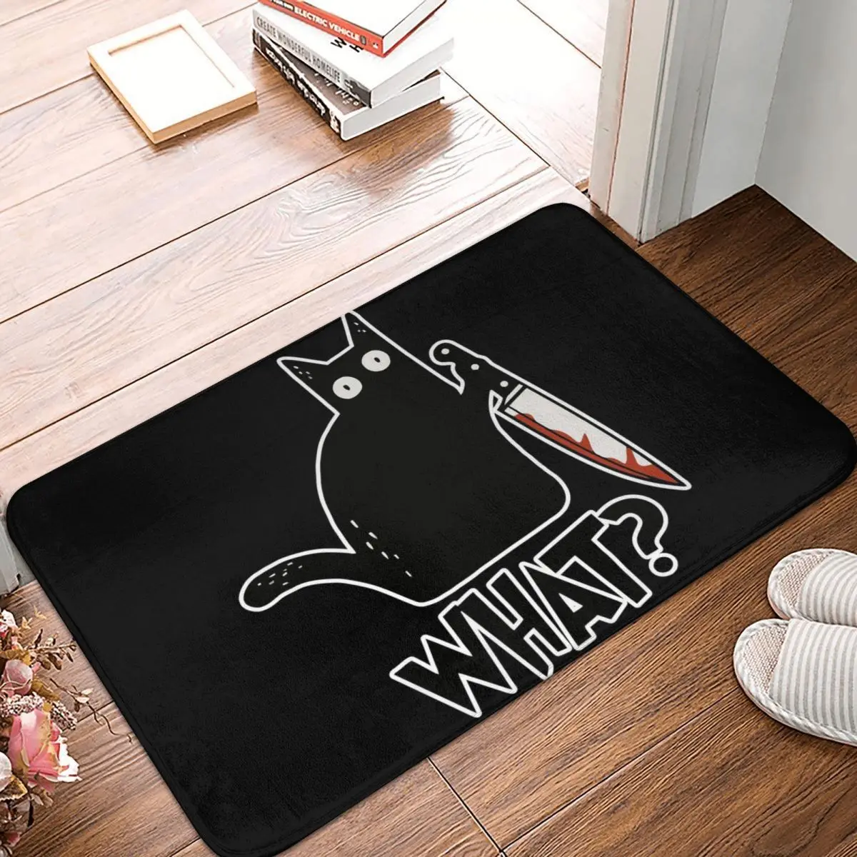 Cat What Murderous Black Cat With Knife Gift Premium Anti-slip Doormat Floor Mat Carpet Rug for Kitchen Entrance Footpad Mats