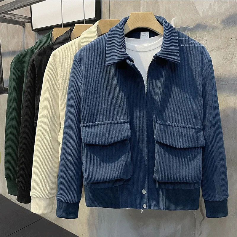 Trendy Corduroy Jacket For Men Korean Style Autumn/winter Fashionable Streetwear Loose Fit Other Material Men's Top