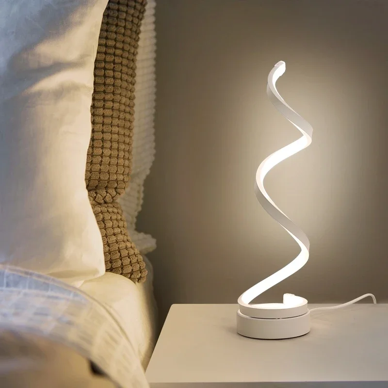 

Spiral LED Table Lamp Bedroom Bedside Lamp Small Night Light for Home Study Decor