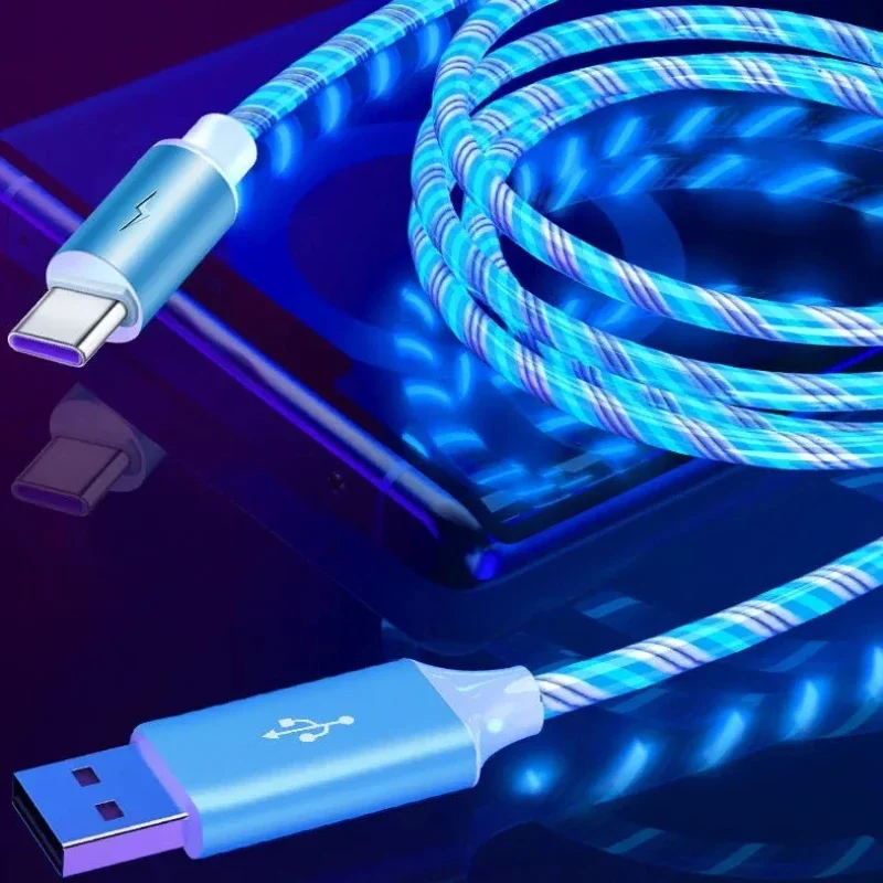 

5A Colorful Streamer Data Cable Suitable for Apple Android Type-c Fast Charging Single-head Luminous Charging Cable for Samsung