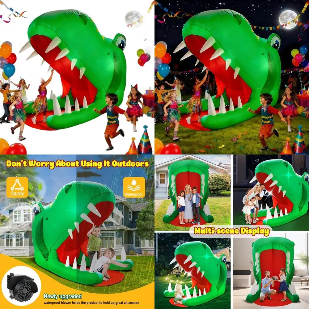 

Гигантская надувная голова динозавра на 8 футов с открытой челюстью и светодиодной подсветкой для жуткого декора на открытом воздухе на Хэллоуин и вечеринок