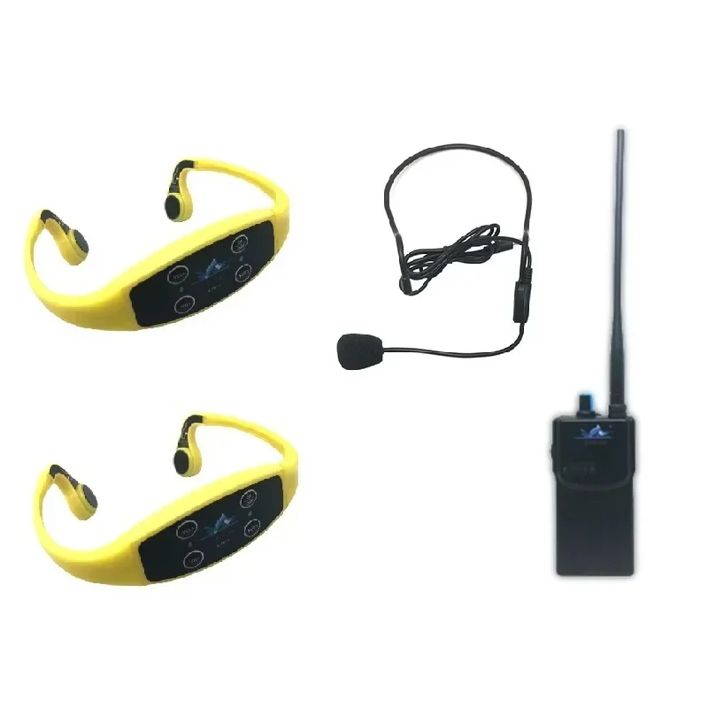 Sports Swim Training Communication 1 Walkie Talkie wireless waterproof 2 Bone Conduction Headsets  FM Radio headphones