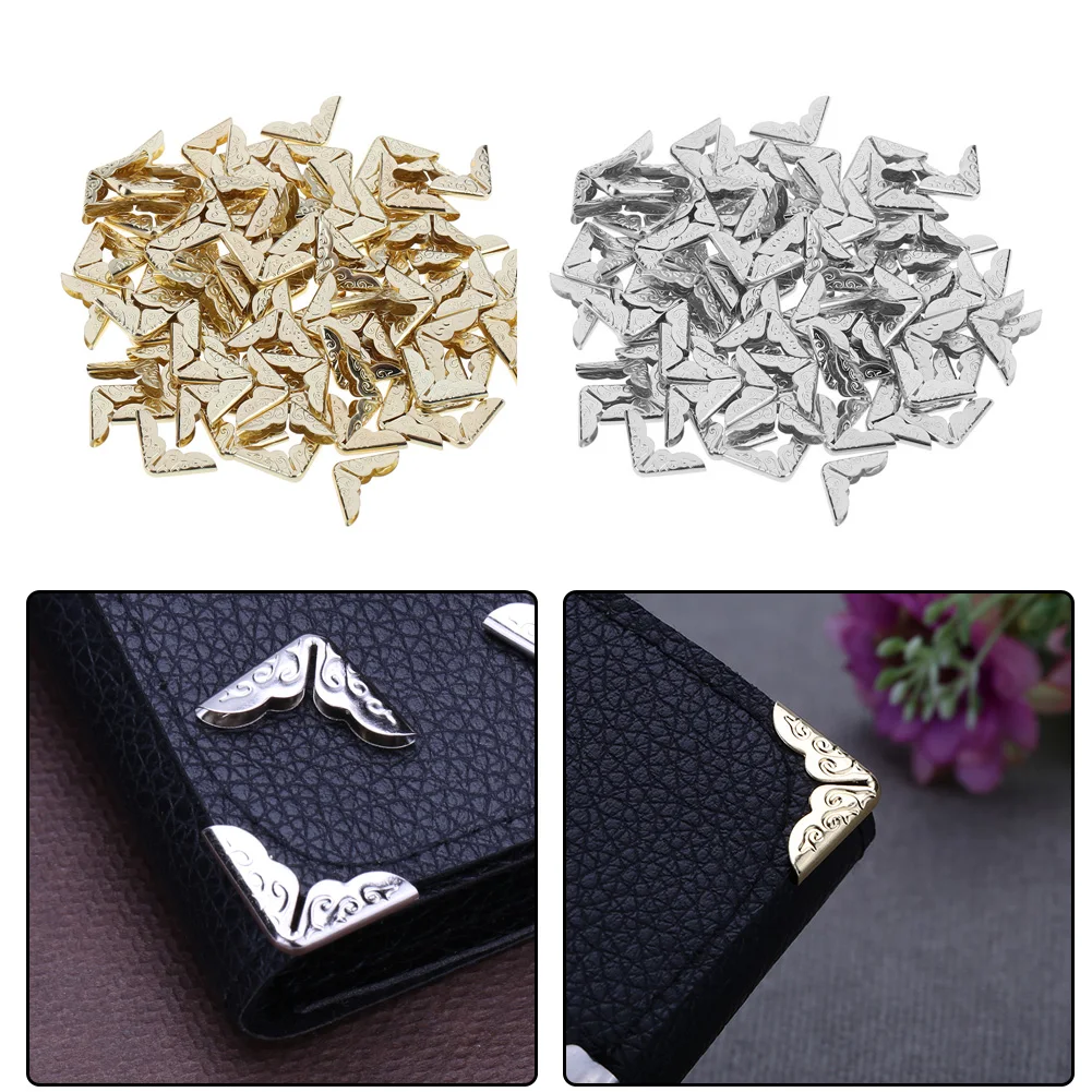 100-300Pcs Metal Book Corner Protector Vintage Scrapbook Notebook Menus Photo Album Corner Protector Golden Silver Bronze Decor