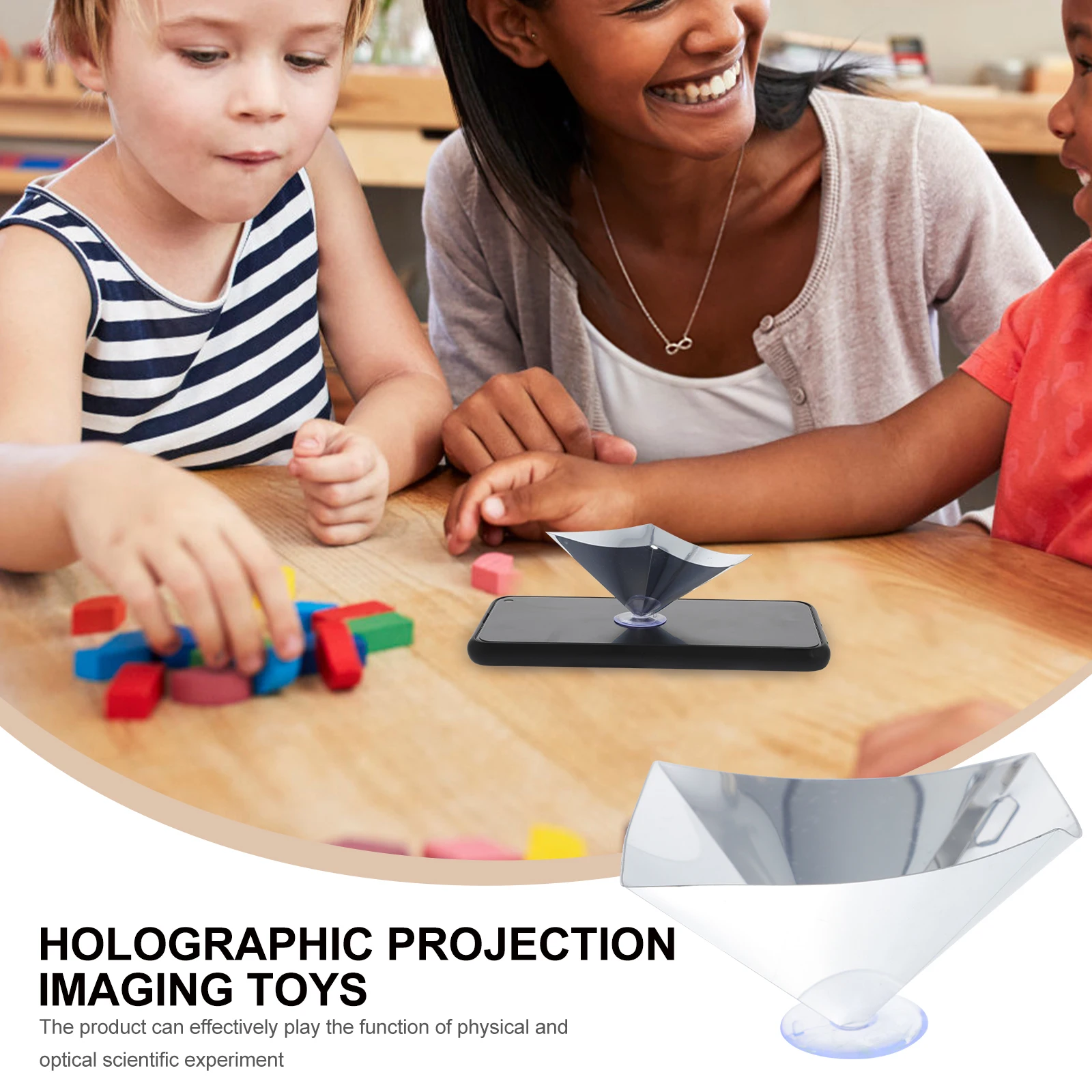 

4pcs 3D Hologram Display Projector Mini Phone Display Tool Kids Science Experiment Physics Optics Kit Lightweight Suction Cup