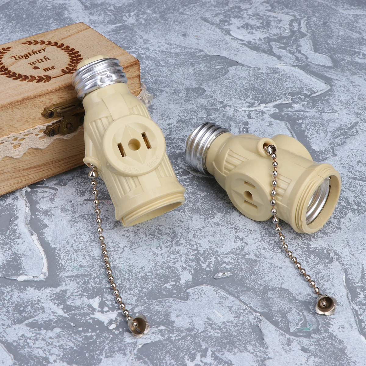 

3pcs E26 Lamp Base Screw Socket Holder Pull Chain Two Outlet Bases Plug Bulb Socket Replacement Workshops Garages Utility Rooms