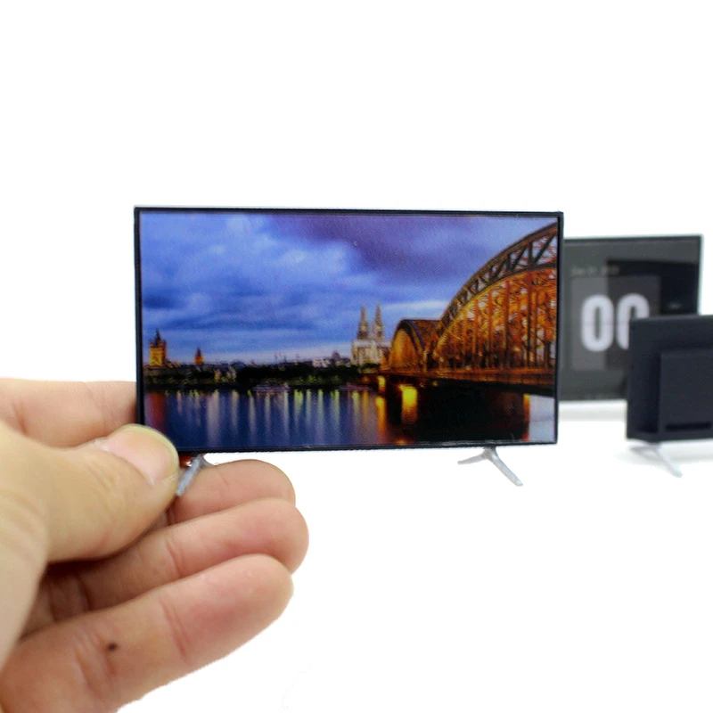 1 Piece Dollhouse Miniature DIY Wide Screen Television With Bracket Base Flat-Panel LCD TV Classic Pretend Play Toy For Children