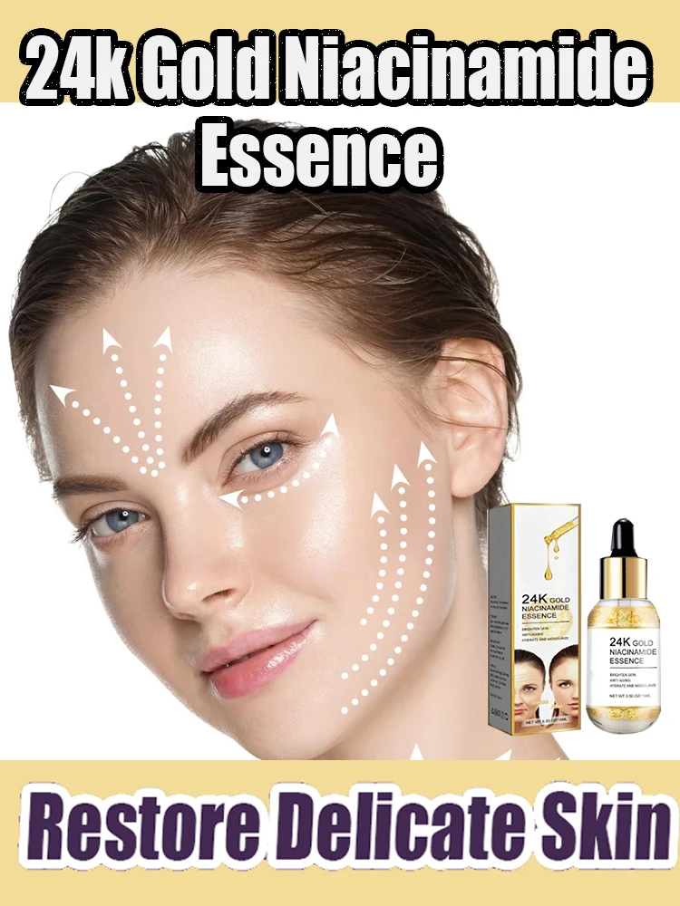 

24k Gold Niacinamide Facial Serum Remover Dark Spots Hyaluronic Acid Fade Fine Lines Moisturizing Whitening Skin Care Anti-aging