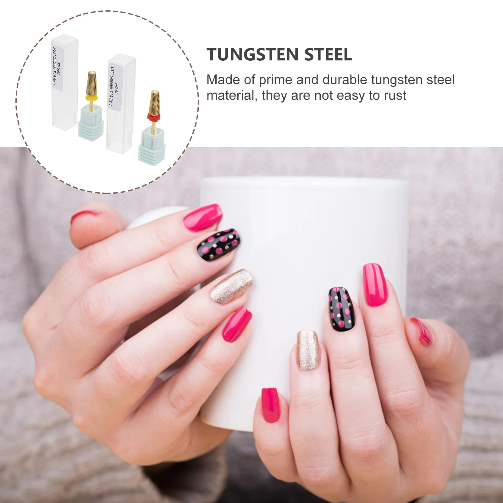 

2pcs Tungsten Steel Nail Grinding Heads Sanding Drill Bits Tools Kits Polishing Pedicure Manicure Accessories Lightweight Rust
