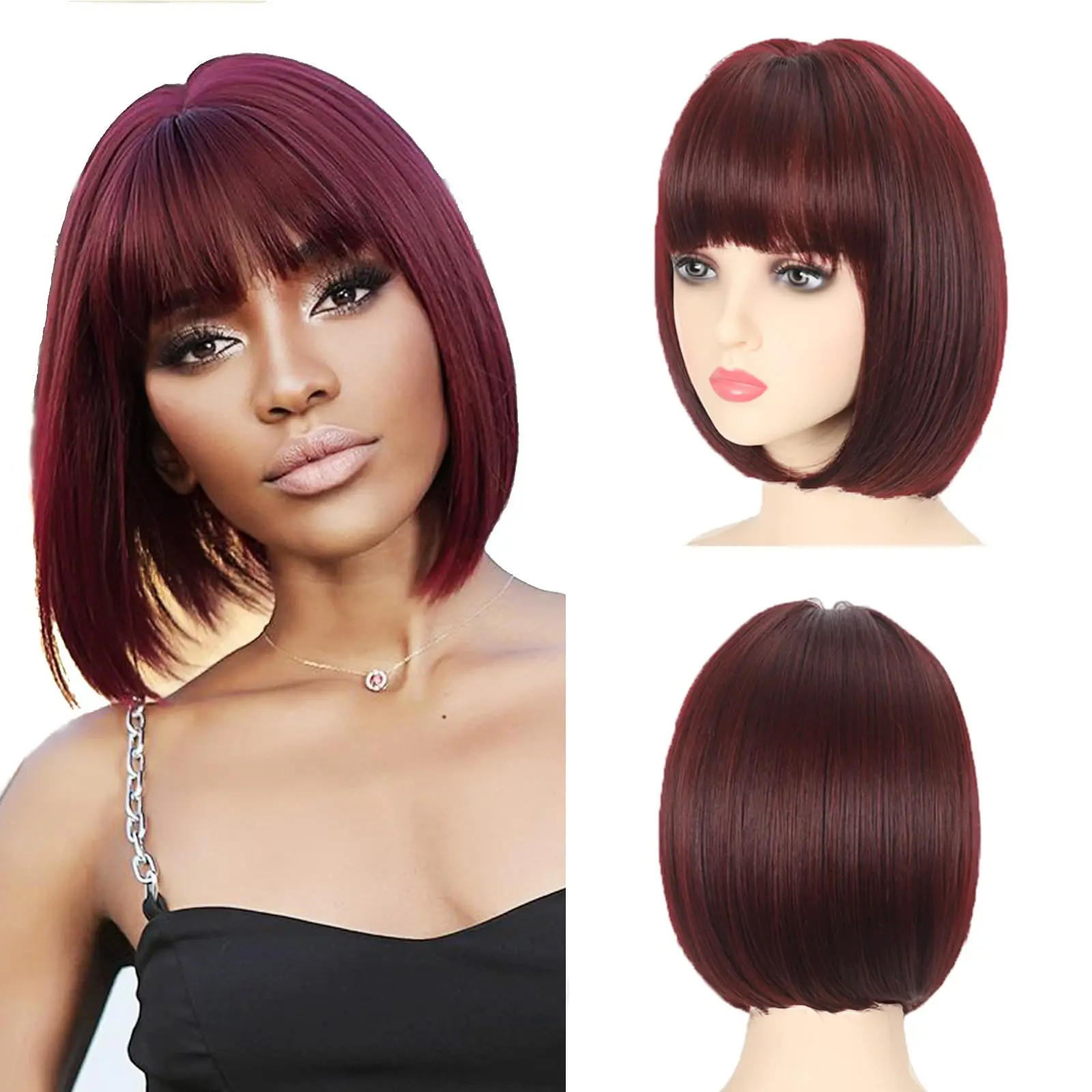 

Синтетический парик с пупсочком винно-красного цвета для Хэллоуина, парик для косплея для ежедневного использования, повязка на голову для парика с горячей проволокой