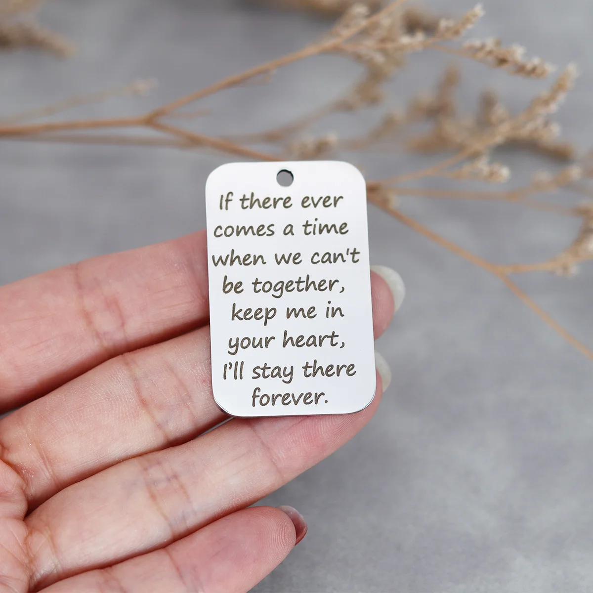 2pcs Laser Engraved Word If There Ever Comes A Time When We Can\'t Be Together Rectangle Stainless Steel Charm Pendants