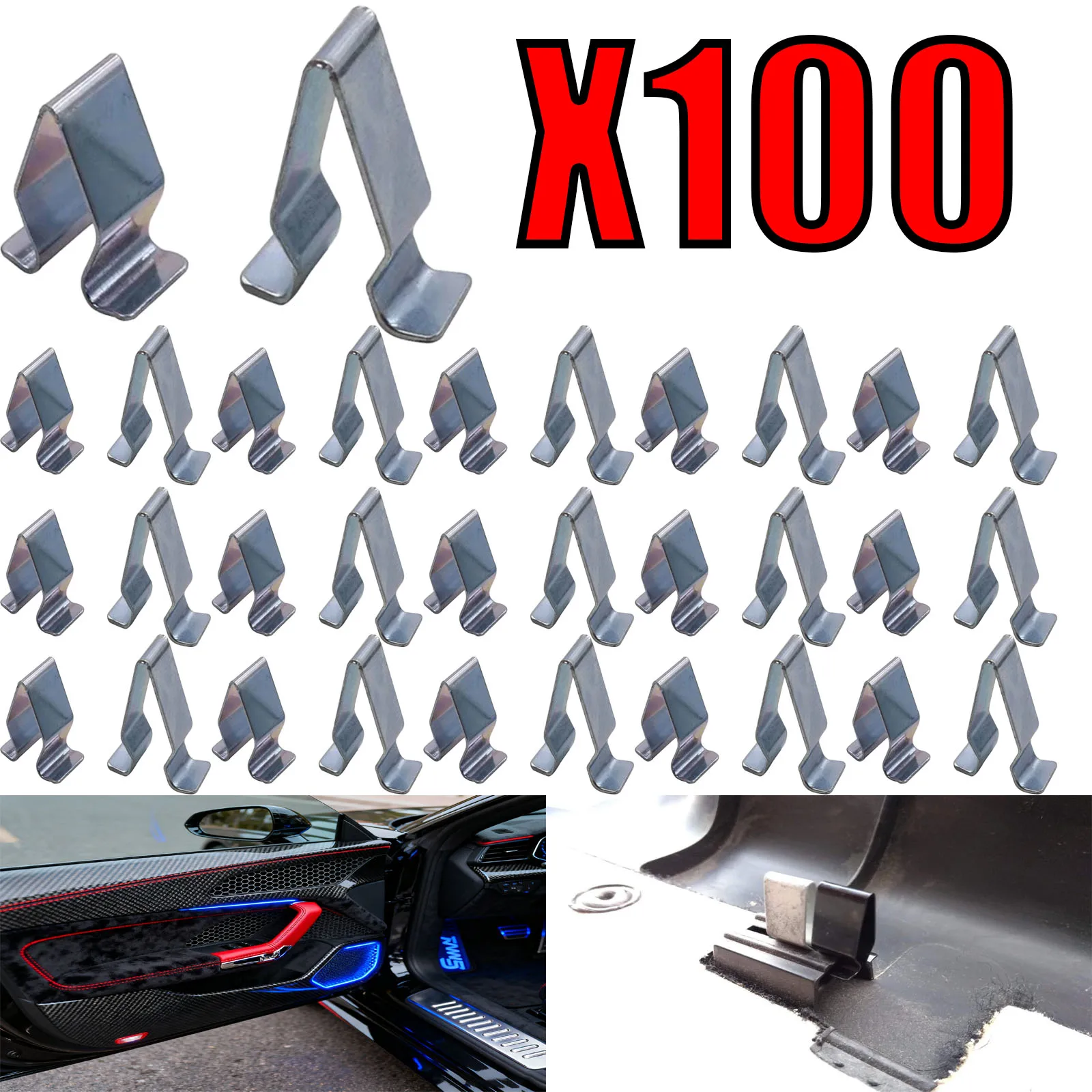 10-100X Car Door Metal Trim Panel Spring Clip Trim Moulding Clip For VW Audi GTI R32 Passat Jetta Rabbit Tiguan Quattro Q3 Q5 Q8