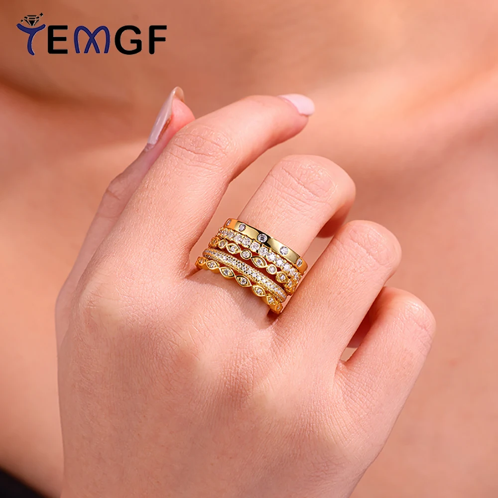 

TEMGF Moissanite Ring Stacked Set for Women 5 Pcs 925 Silver Plated 18K Gold Fashion Sparkling Party Fine Jewelry GRA Certified
