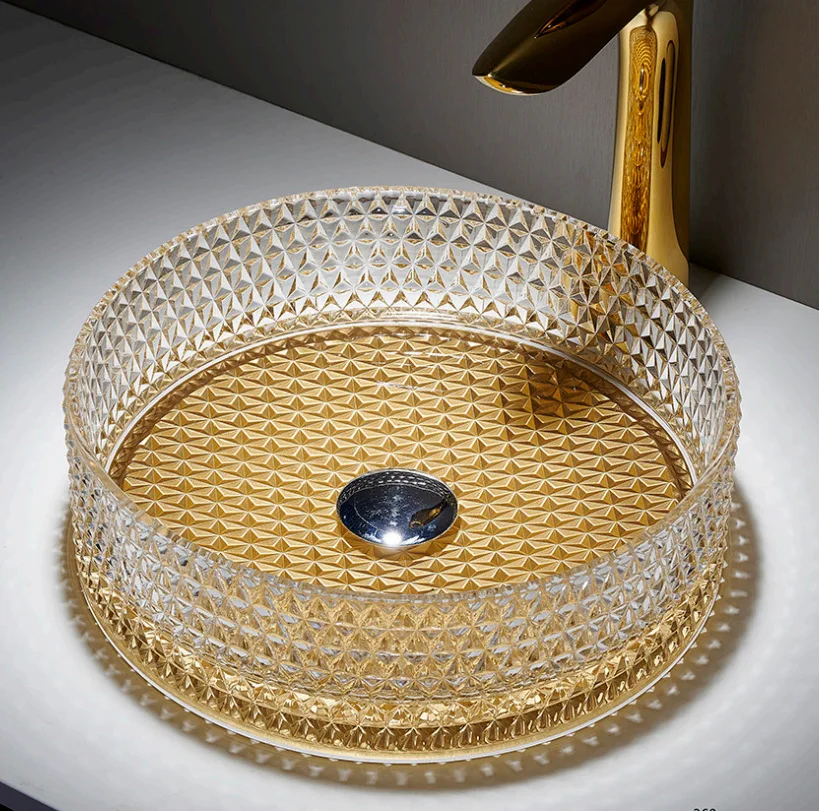 

Crystal glass countertop basin, glass basin, bathroom sink, washbasin, hotel countertop basin GN320ZX