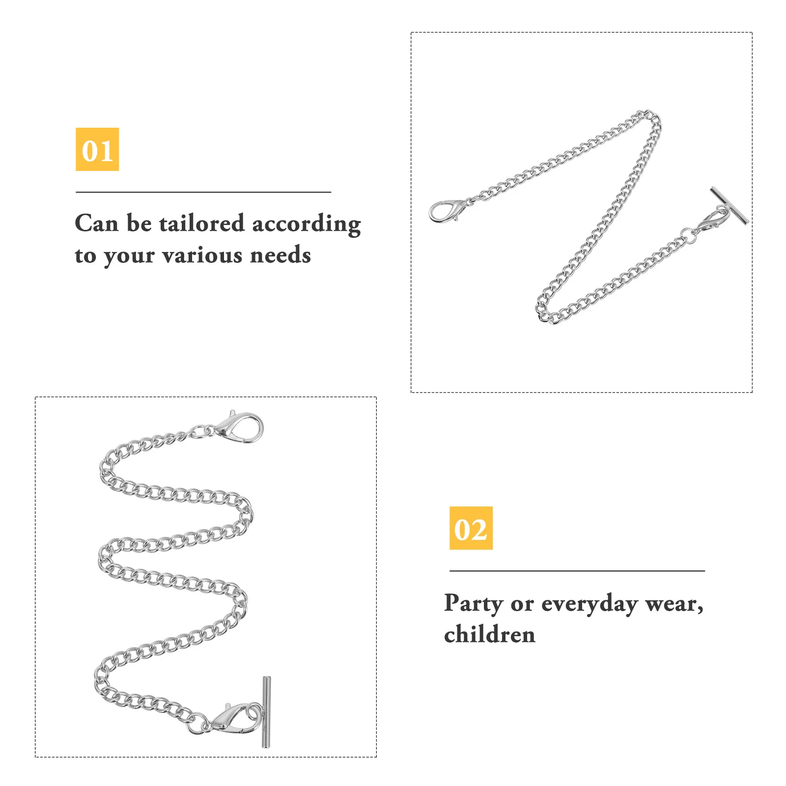 

Pocket Watch Chain Metal T Bar Lobster Clasp Clothing Hanging Accessory Vest DIY Jeans Decor Chain DIY Clothing Accessory