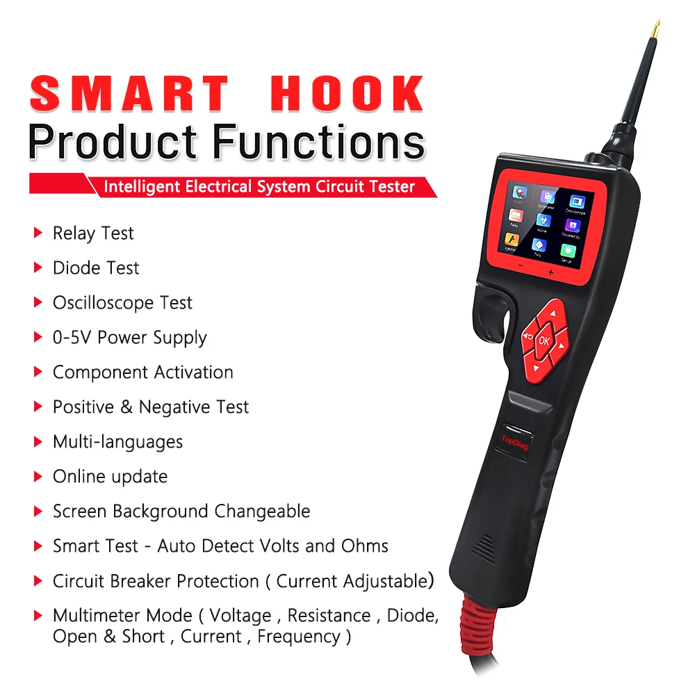 TopDiag Smart Hook Power Probe P200 Car Circuit Tester Support Muitl-languages Electrical System Analyzer Auto Diagnostic Tools