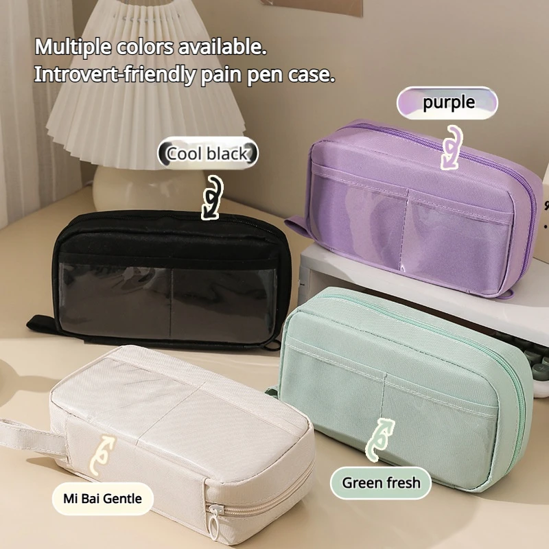 Large Capacity Ita Pencil Case, Multi-layer Stationery Pouch with Clear Window for Badge, Kawaii Canvas Pen Bag for Students