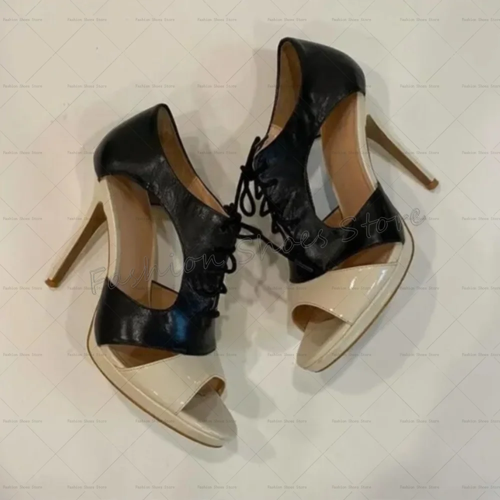 Hollow Out Lace up Splicing Sandals Matte Leather Thin High Heels High Heel Shoes for Women Heels 2025 New Zapatos Para Mujere