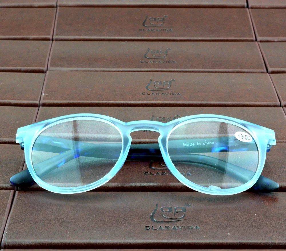 

CLARA VIDA Two Pieces/Lot Spring Hinged Light Blue Round Frame Reading Glasses Men Women +0.75+1+1.5+2+2.5+3+3.5+4