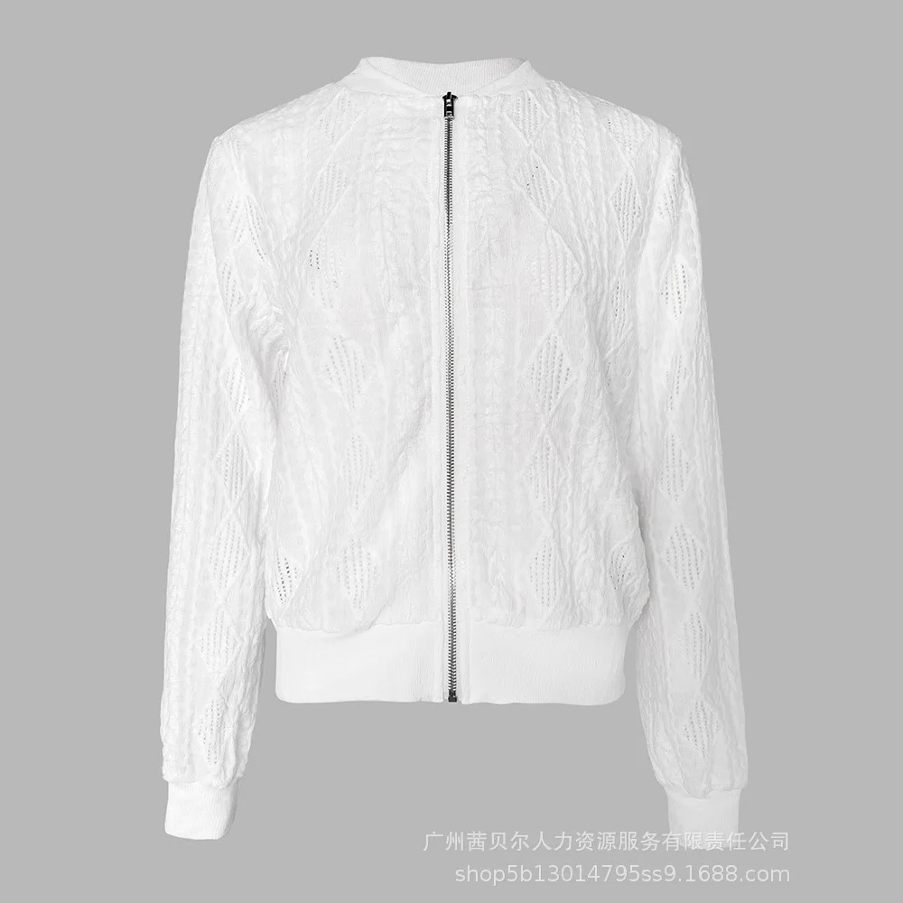 เสื้อแจ็คเก็ตเบสบอลแบบเบา ลาย Jacquard & Diamond ดีไซน์เว้า ซิปแบบลำลอง